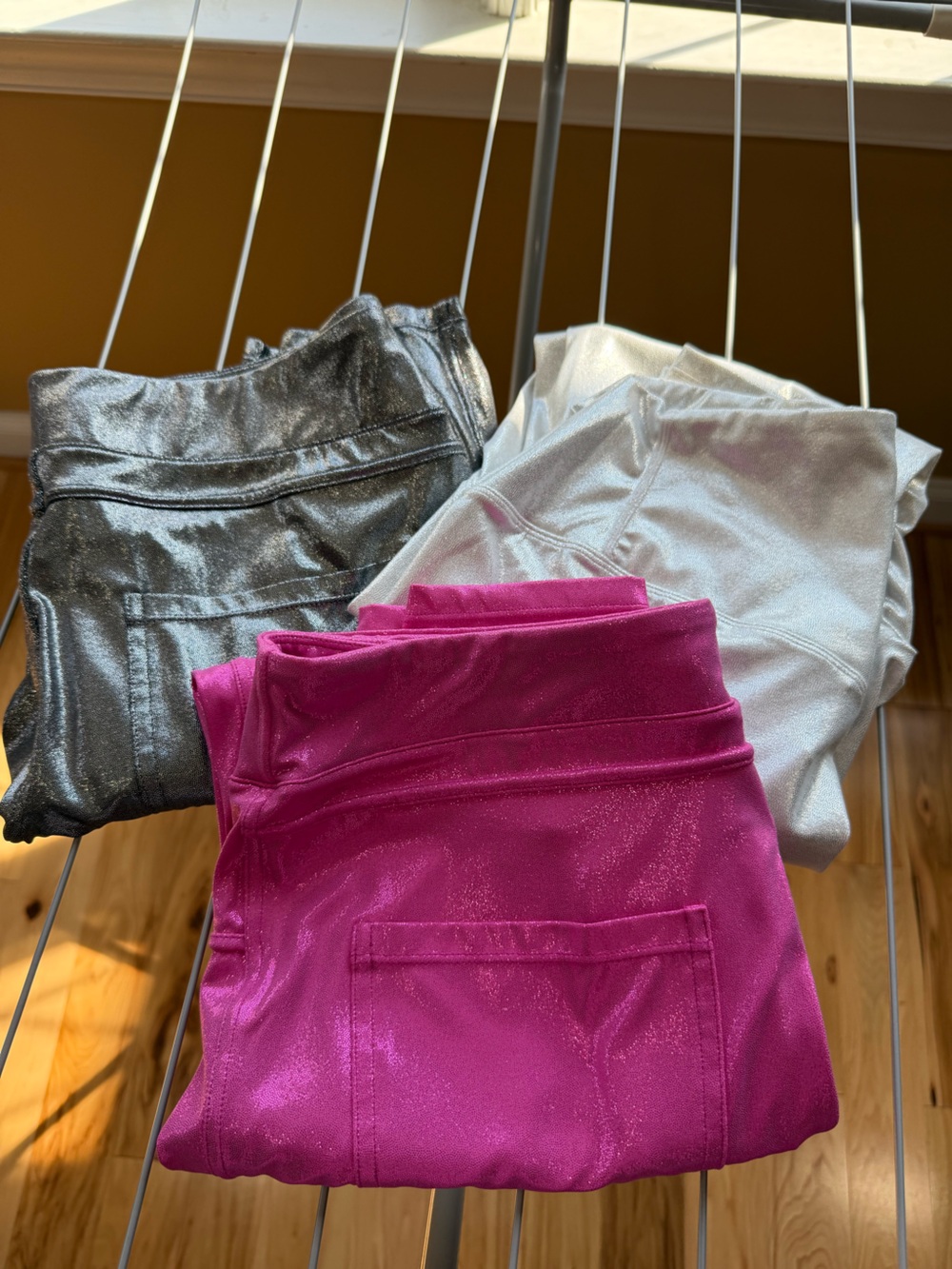 ⁠Halara Metallic Shimmer Leggings Bundle 3 XL 7/8 Pink Silver Gunmetal Pockets